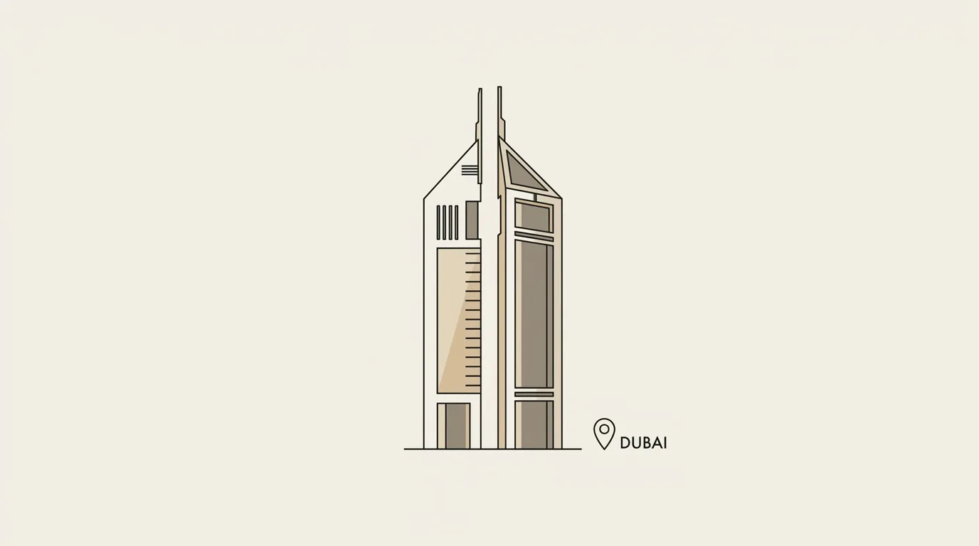 Minimalist illustration of a Dubai office tower